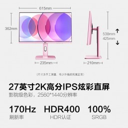 HKC 27英寸 TG271Q 白色/2K180HZ/HDR400